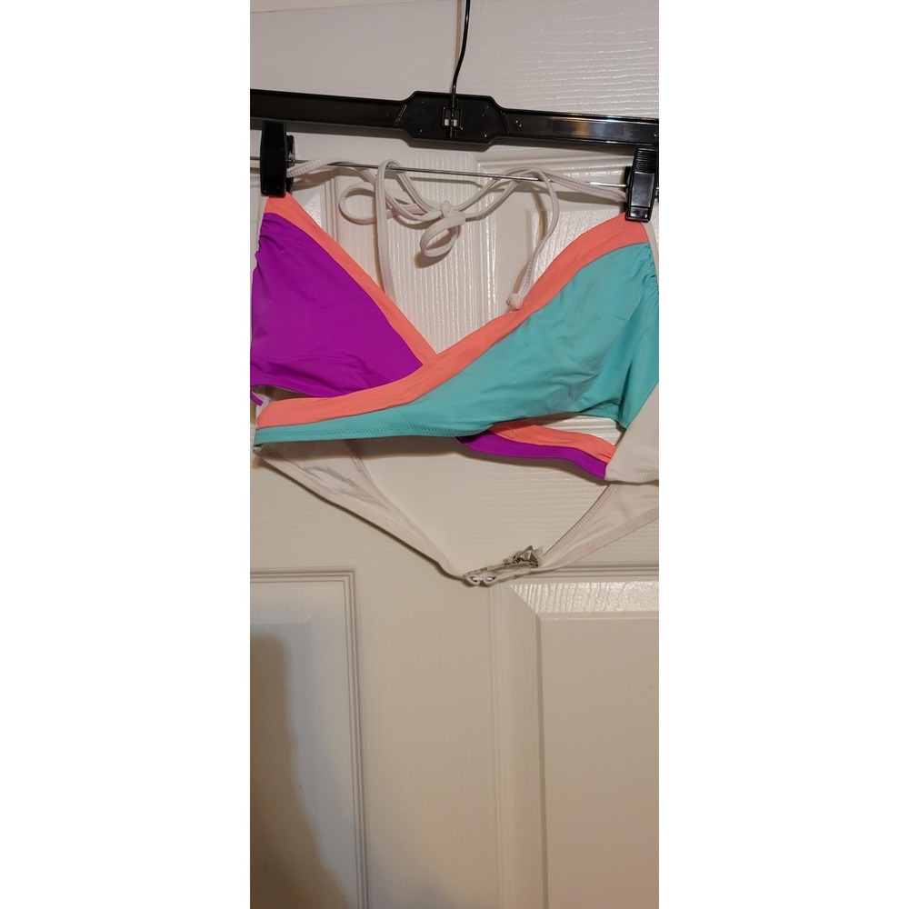 Victoria's Secret PINK Colorblock Wrap‎ Bikini Top Purple Teal Coral Large L